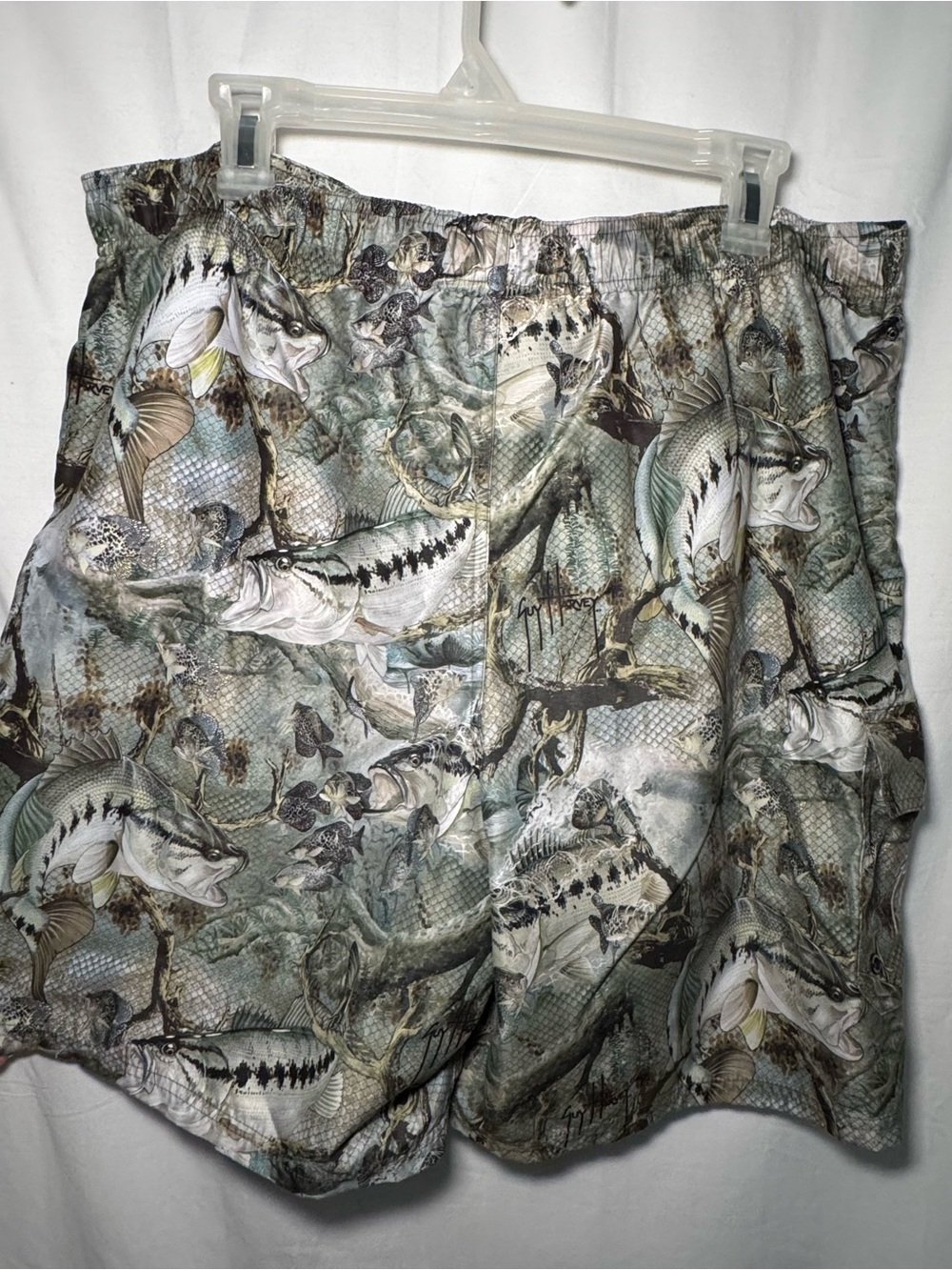 Guy Harvey Bass Fish Camo Swim Trunks Board Shorts Mens Size L - Picture 3 of 6